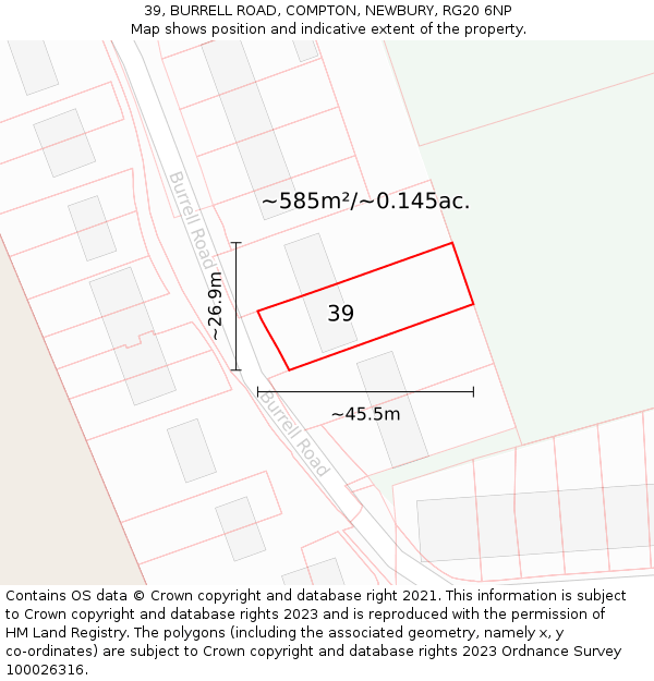 39, BURRELL ROAD, COMPTON, NEWBURY, RG20 6NP: Plot and title map