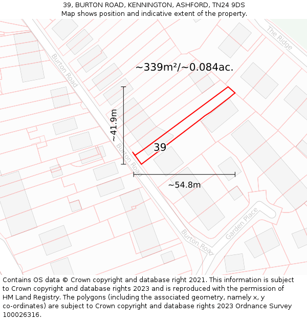 39, BURTON ROAD, KENNINGTON, ASHFORD, TN24 9DS: Plot and title map