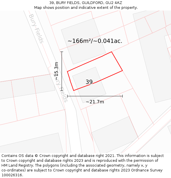 39, BURY FIELDS, GUILDFORD, GU2 4AZ: Plot and title map