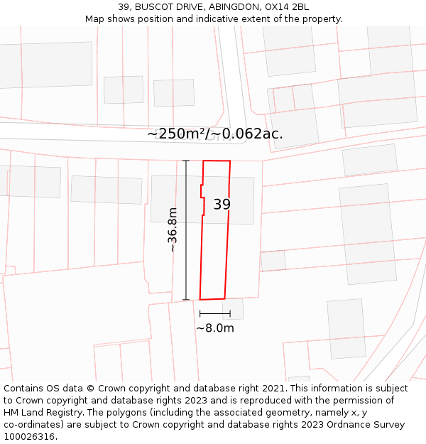 39, BUSCOT DRIVE, ABINGDON, OX14 2BL: Plot and title map