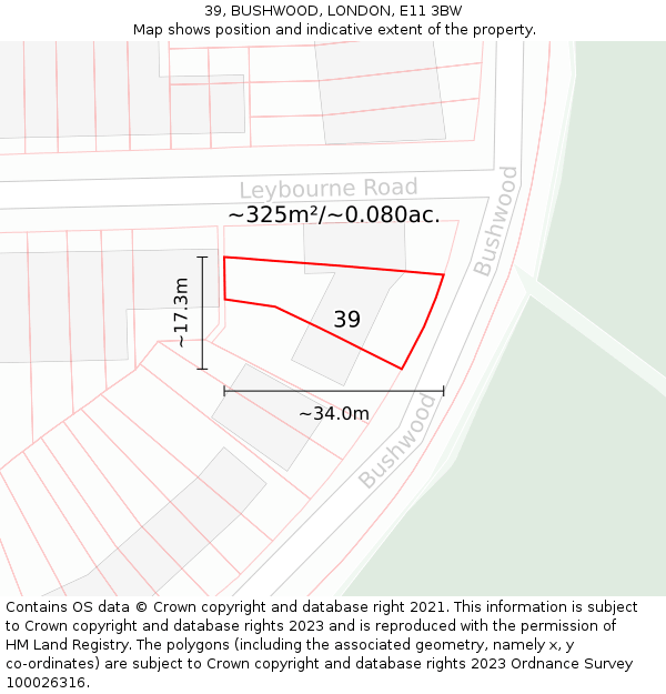 39, BUSHWOOD, LONDON, E11 3BW: Plot and title map