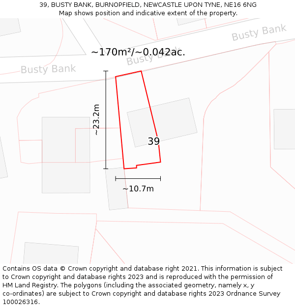 39, BUSTY BANK, BURNOPFIELD, NEWCASTLE UPON TYNE, NE16 6NG: Plot and title map