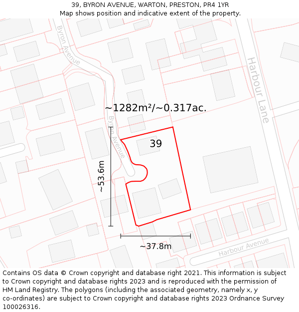 39, BYRON AVENUE, WARTON, PRESTON, PR4 1YR: Plot and title map