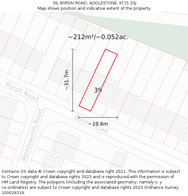 39, BYRON ROAD, ADDLESTONE, KT15 2SJ: Plot and title map