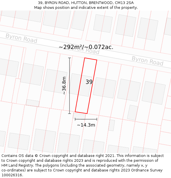 39, BYRON ROAD, HUTTON, BRENTWOOD, CM13 2SA: Plot and title map