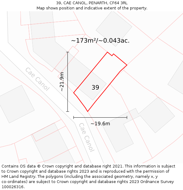 39, CAE CANOL, PENARTH, CF64 3RL: Plot and title map