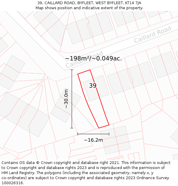 39, CAILLARD ROAD, BYFLEET, WEST BYFLEET, KT14 7JA: Plot and title map