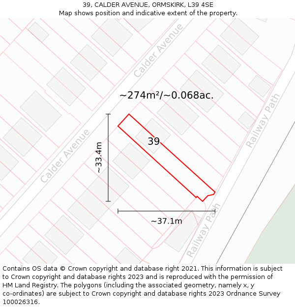 39, CALDER AVENUE, ORMSKIRK, L39 4SE: Plot and title map