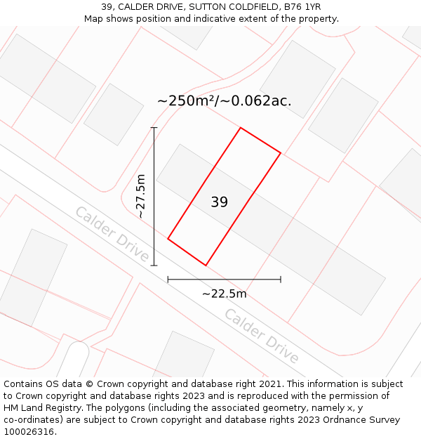 39, CALDER DRIVE, SUTTON COLDFIELD, B76 1YR: Plot and title map