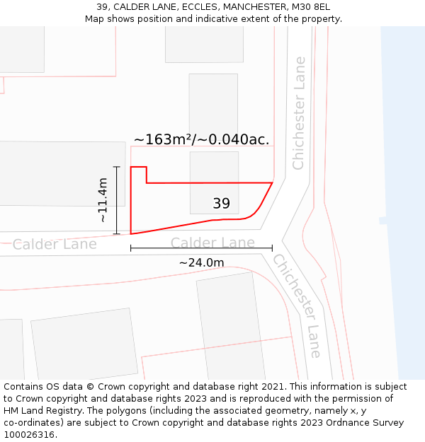 39, CALDER LANE, ECCLES, MANCHESTER, M30 8EL: Plot and title map
