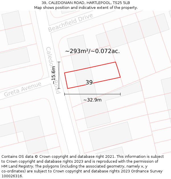 39, CALEDONIAN ROAD, HARTLEPOOL, TS25 5LB: Plot and title map