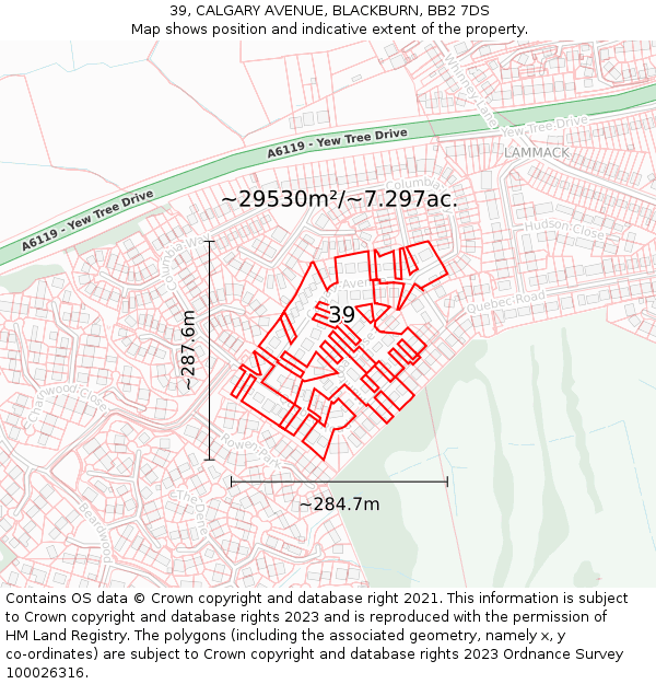 39, CALGARY AVENUE, BLACKBURN, BB2 7DS: Plot and title map