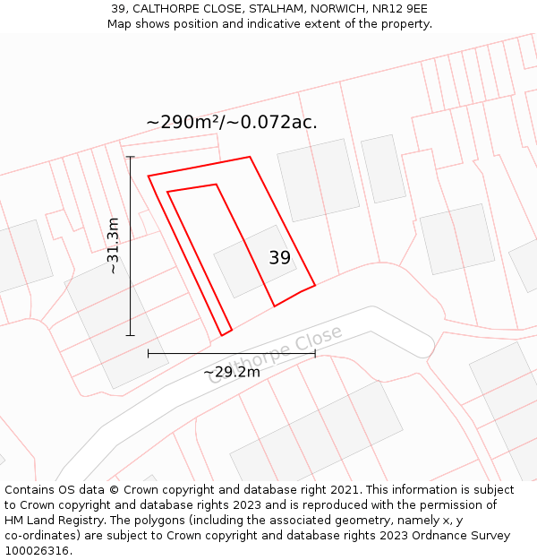 39, CALTHORPE CLOSE, STALHAM, NORWICH, NR12 9EE: Plot and title map
