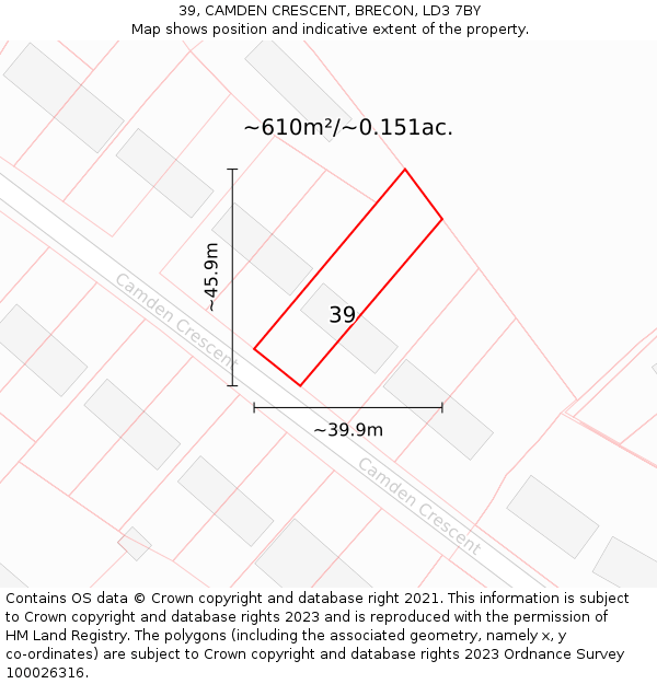 39, CAMDEN CRESCENT, BRECON, LD3 7BY: Plot and title map