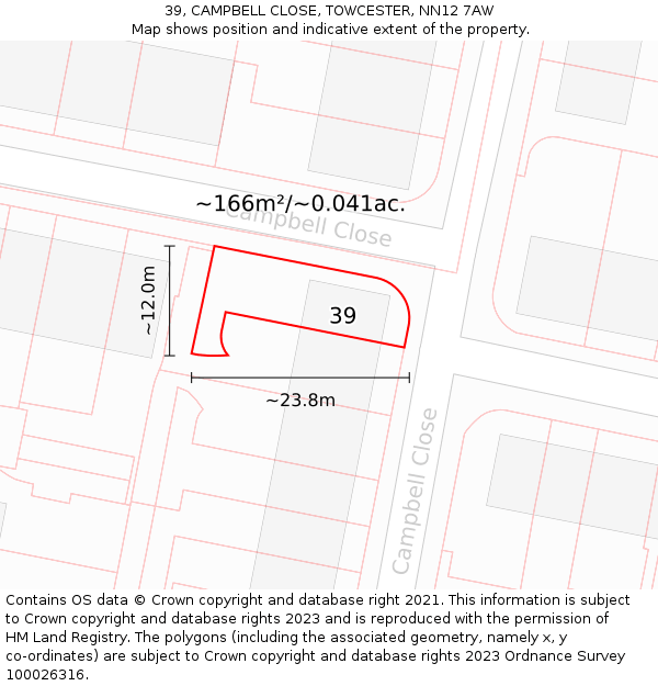 39, CAMPBELL CLOSE, TOWCESTER, NN12 7AW: Plot and title map