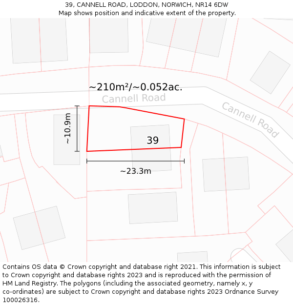 39, CANNELL ROAD, LODDON, NORWICH, NR14 6DW: Plot and title map