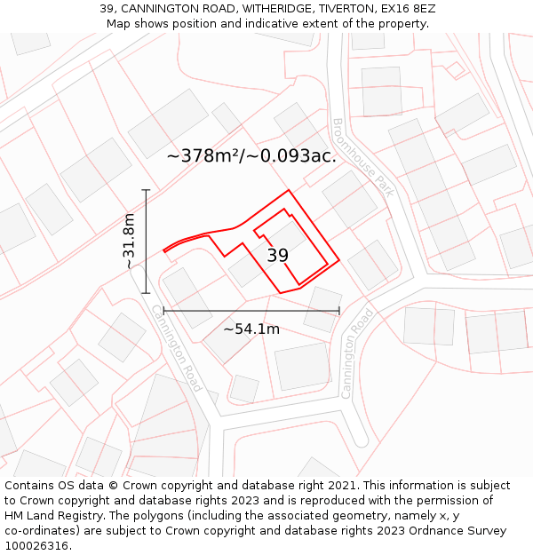 39, CANNINGTON ROAD, WITHERIDGE, TIVERTON, EX16 8EZ: Plot and title map