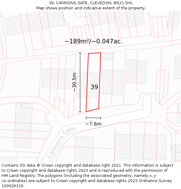 39, CANNONS GATE, CLEVEDON, BS21 5HL: Plot and title map