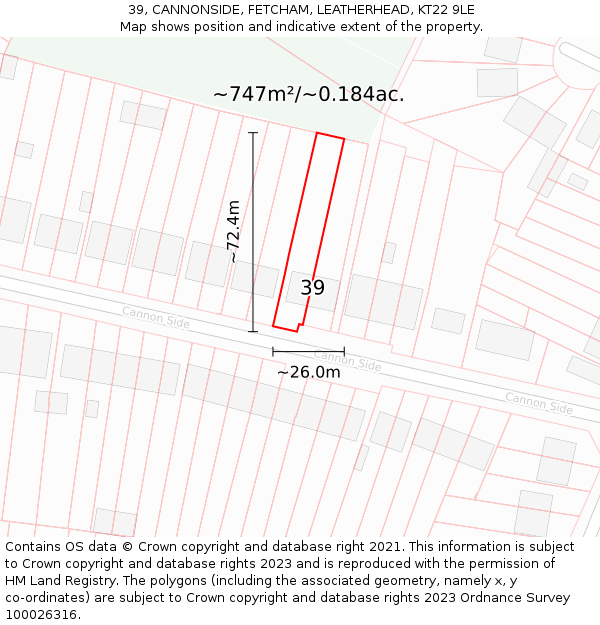 39, CANNONSIDE, FETCHAM, LEATHERHEAD, KT22 9LE: Plot and title map