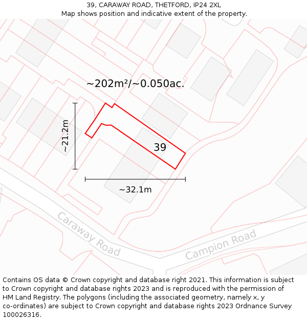 39, CARAWAY ROAD, THETFORD, IP24 2XL: Plot and title map