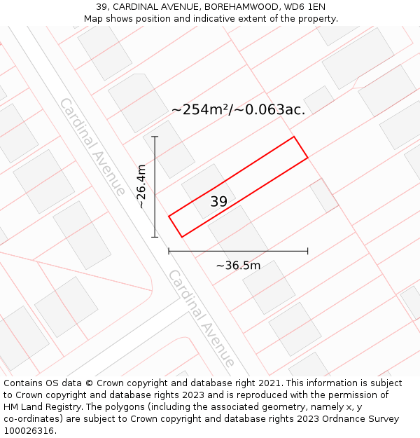 39, CARDINAL AVENUE, BOREHAMWOOD, WD6 1EN: Plot and title map
