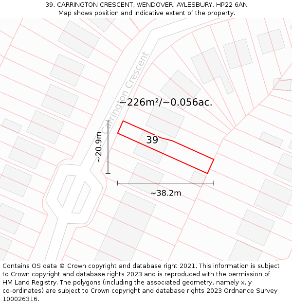 39, CARRINGTON CRESCENT, WENDOVER, AYLESBURY, HP22 6AN: Plot and title map