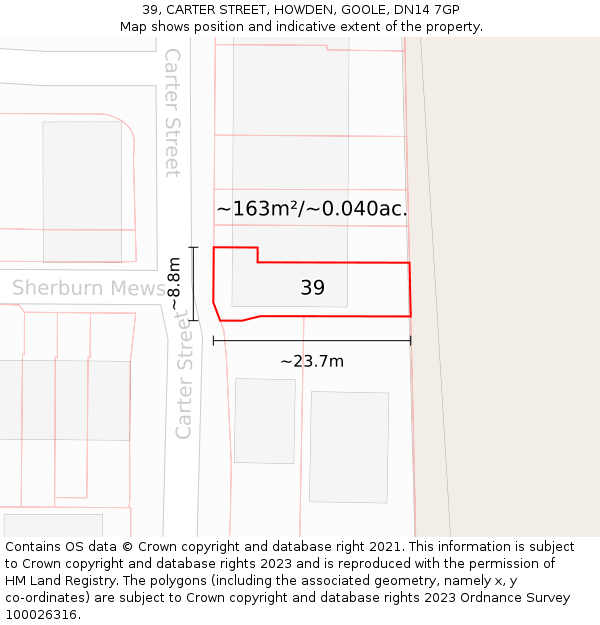 39, CARTER STREET, HOWDEN, GOOLE, DN14 7GP: Plot and title map