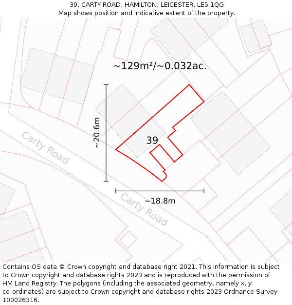39, CARTY ROAD, HAMILTON, LEICESTER, LE5 1QG: Plot and title map