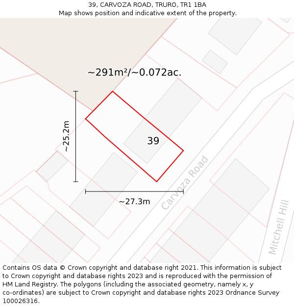 39, CARVOZA ROAD, TRURO, TR1 1BA: Plot and title map