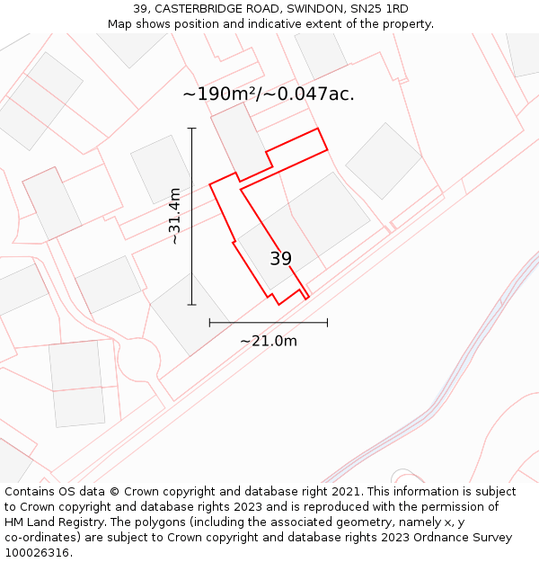39, CASTERBRIDGE ROAD, SWINDON, SN25 1RD: Plot and title map