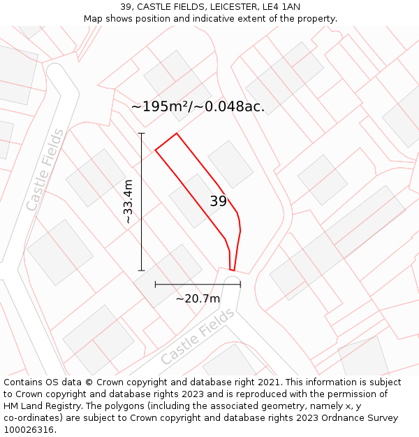 39, CASTLE FIELDS, LEICESTER, LE4 1AN: Plot and title map