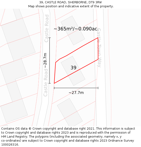 39, CASTLE ROAD, SHERBORNE, DT9 3RW: Plot and title map