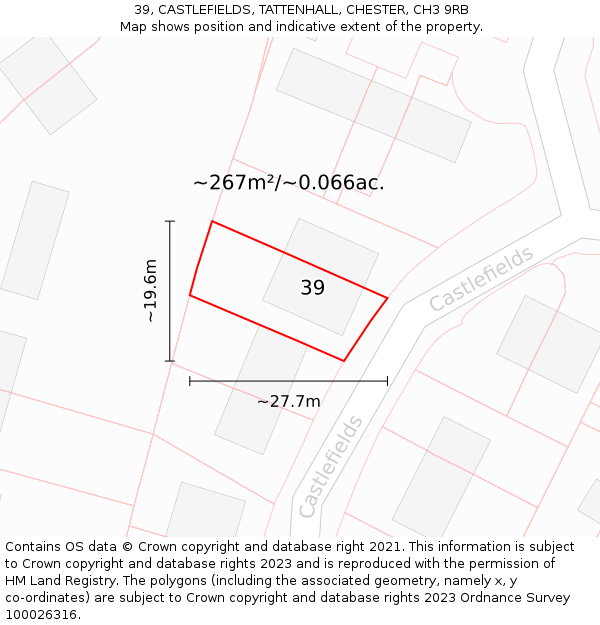 39, CASTLEFIELDS, TATTENHALL, CHESTER, CH3 9RB: Plot and title map
