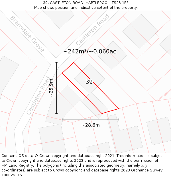 39, CASTLETON ROAD, HARTLEPOOL, TS25 1EF: Plot and title map
