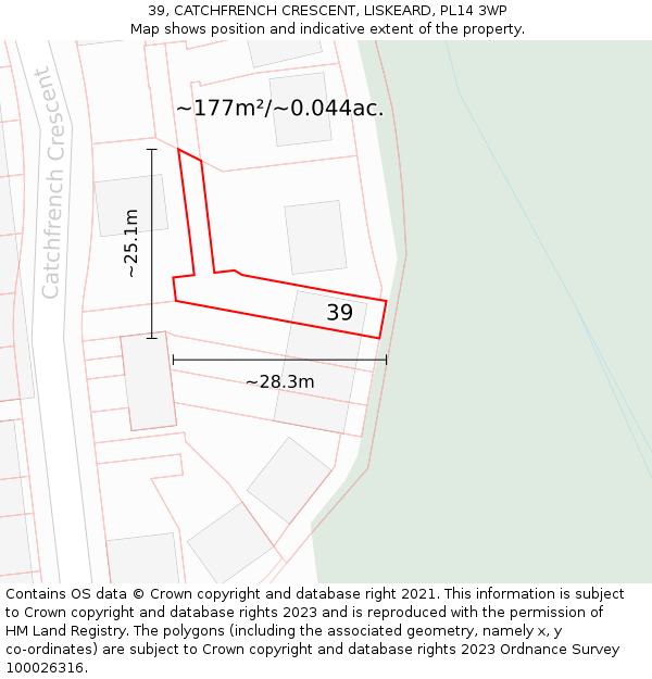 39, CATCHFRENCH CRESCENT, LISKEARD, PL14 3WP: Plot and title map
