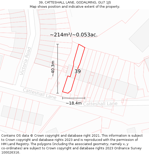 39, CATTESHALL LANE, GODALMING, GU7 1JS: Plot and title map