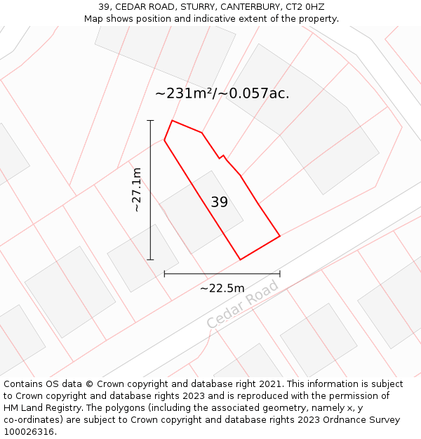 39, CEDAR ROAD, STURRY, CANTERBURY, CT2 0HZ: Plot and title map