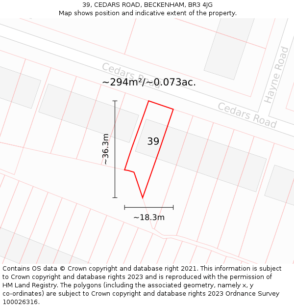 39, CEDARS ROAD, BECKENHAM, BR3 4JG: Plot and title map