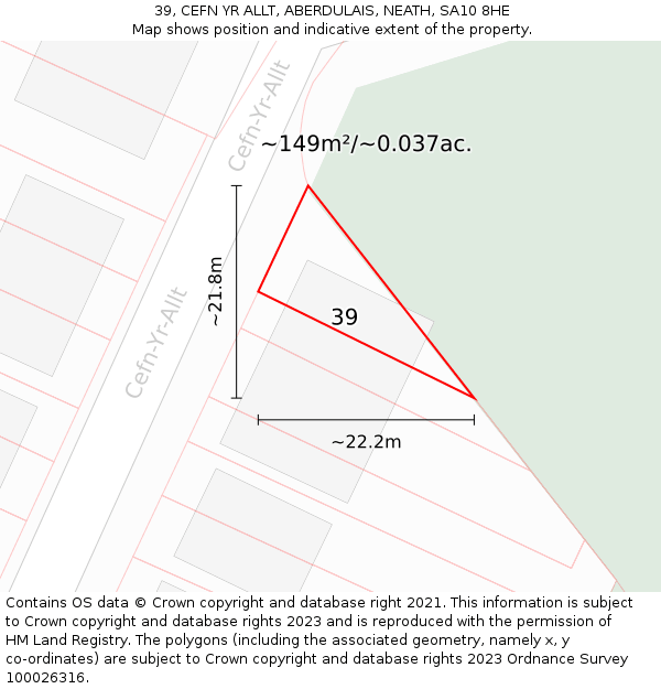 39, CEFN YR ALLT, ABERDULAIS, NEATH, SA10 8HE: Plot and title map