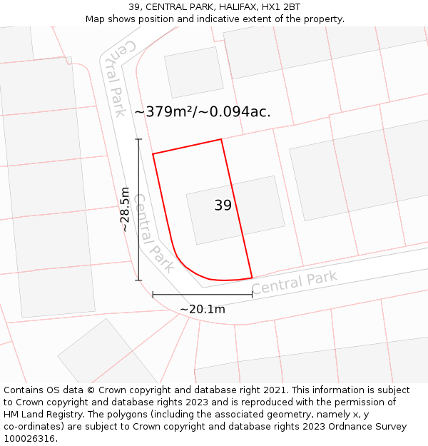 39, CENTRAL PARK, HALIFAX, HX1 2BT: Plot and title map