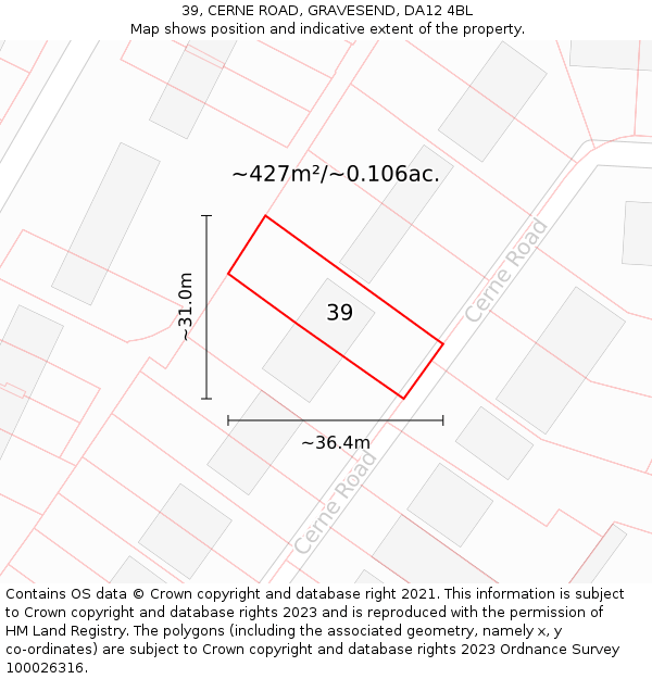39, CERNE ROAD, GRAVESEND, DA12 4BL: Plot and title map