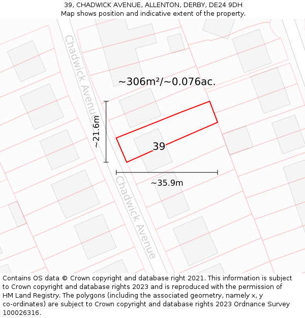 39, CHADWICK AVENUE, ALLENTON, DERBY, DE24 9DH: Plot and title map