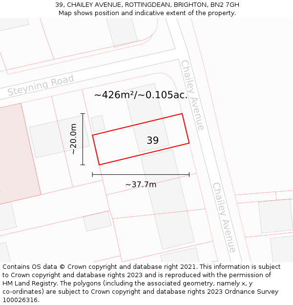 39, CHAILEY AVENUE, ROTTINGDEAN, BRIGHTON, BN2 7GH: Plot and title map