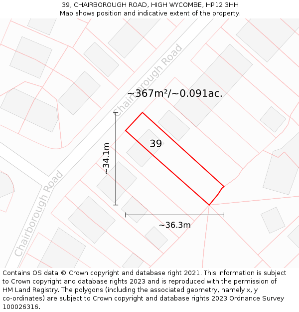 39, CHAIRBOROUGH ROAD, HIGH WYCOMBE, HP12 3HH: Plot and title map