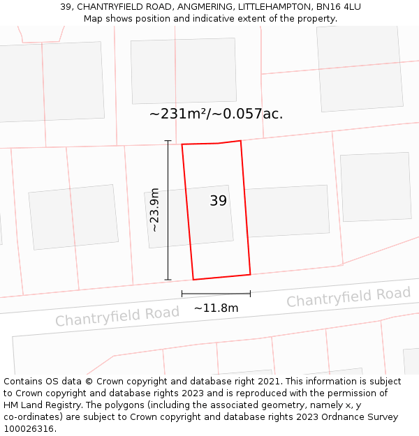 39, CHANTRYFIELD ROAD, ANGMERING, LITTLEHAMPTON, BN16 4LU: Plot and title map