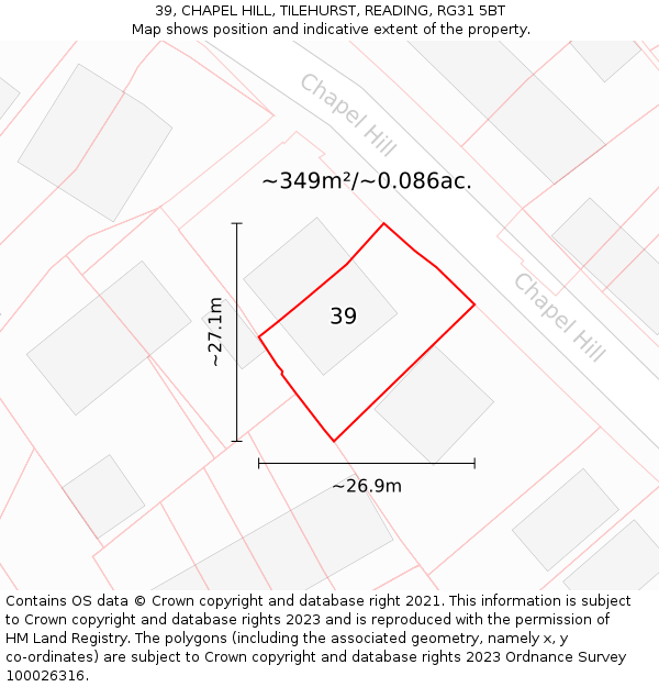 39, CHAPEL HILL, TILEHURST, READING, RG31 5BT: Plot and title map