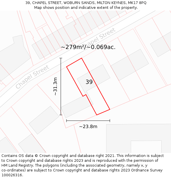 39, CHAPEL STREET, WOBURN SANDS, MILTON KEYNES, MK17 8PQ: Plot and title map
