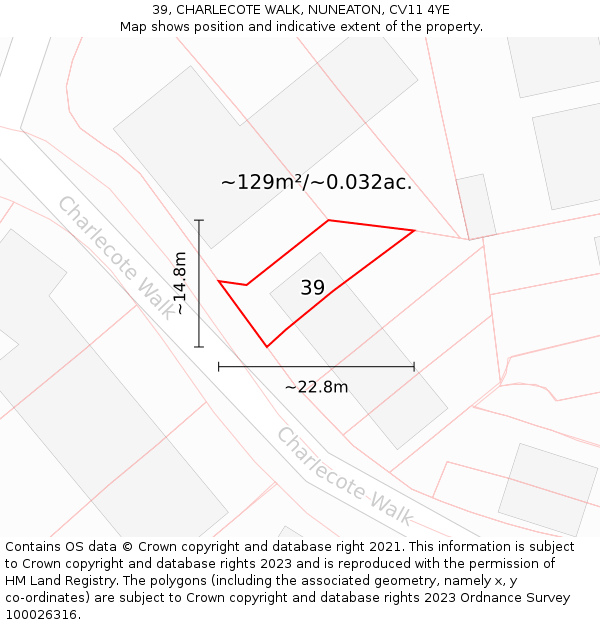 39, CHARLECOTE WALK, NUNEATON, CV11 4YE: Plot and title map