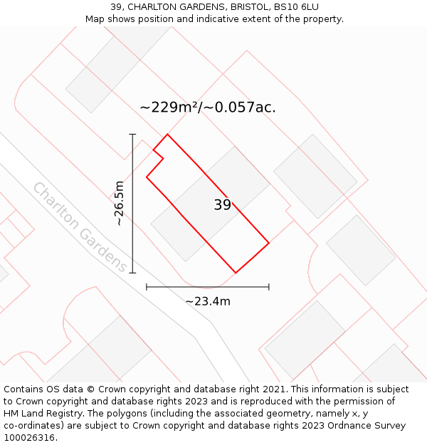 39, CHARLTON GARDENS, BRISTOL, BS10 6LU: Plot and title map