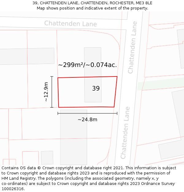 39, CHATTENDEN LANE, CHATTENDEN, ROCHESTER, ME3 8LE: Plot and title map